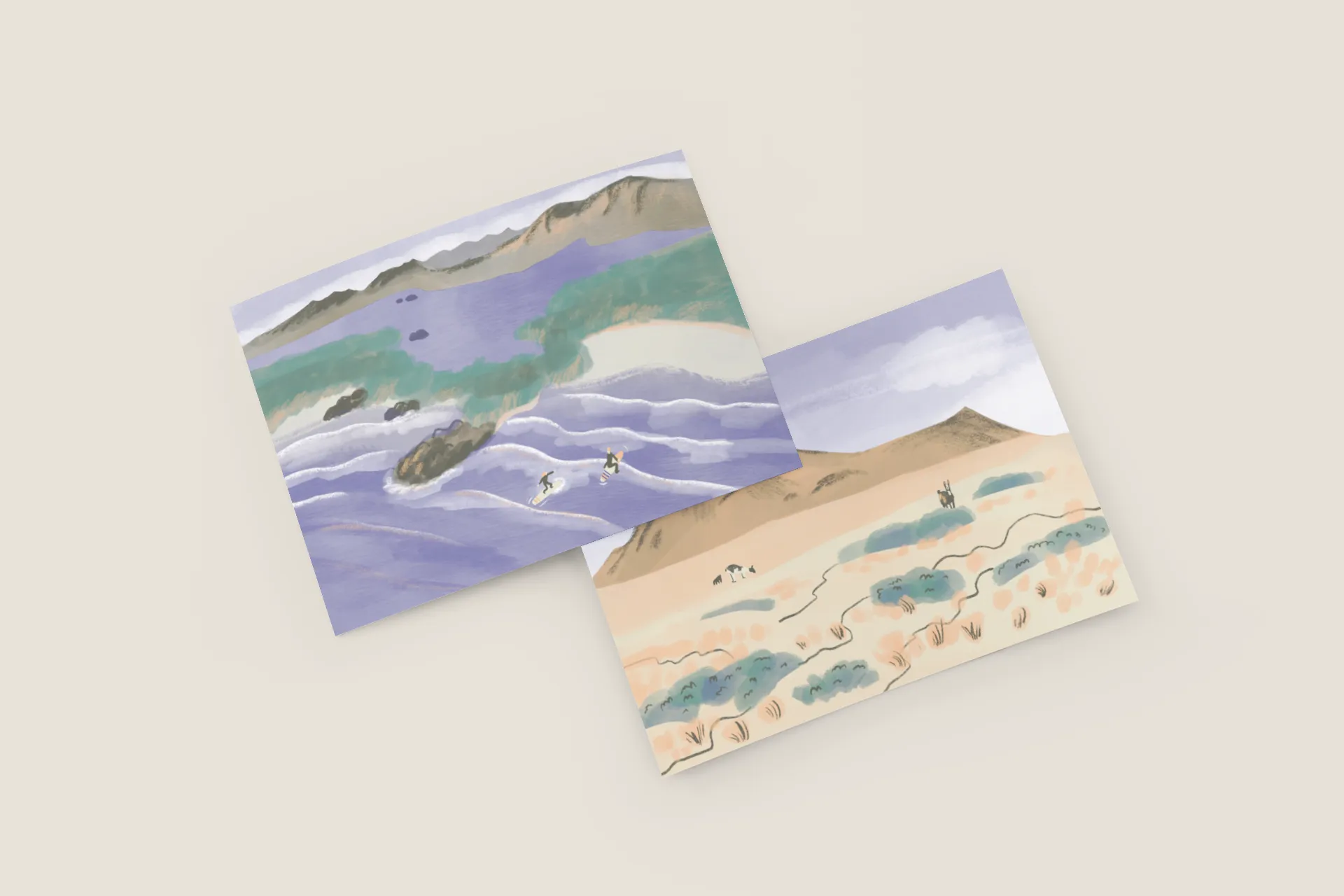 Greeting cards mockup with episode illustrations