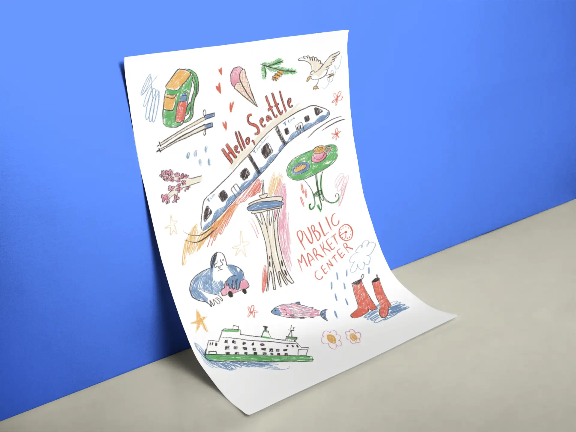 Hello Seattle poster mockup